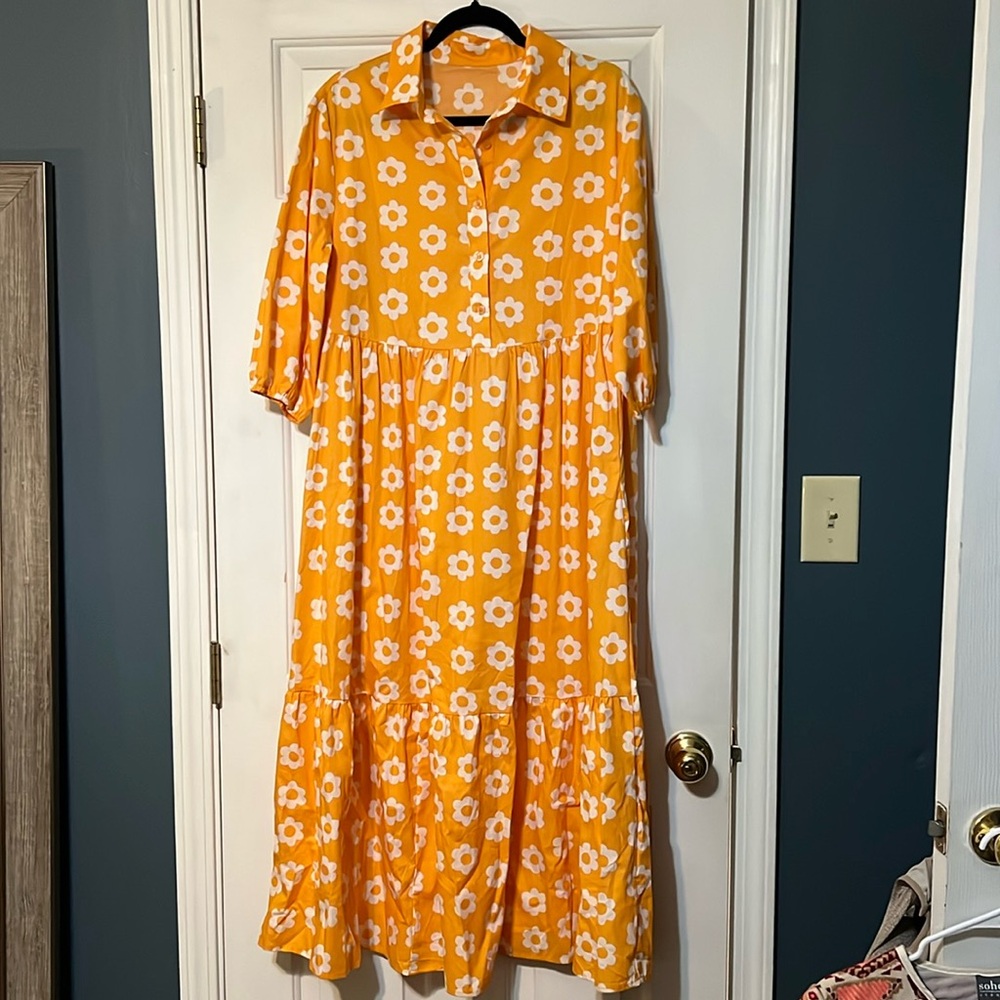 Orange and White floral maxi dress